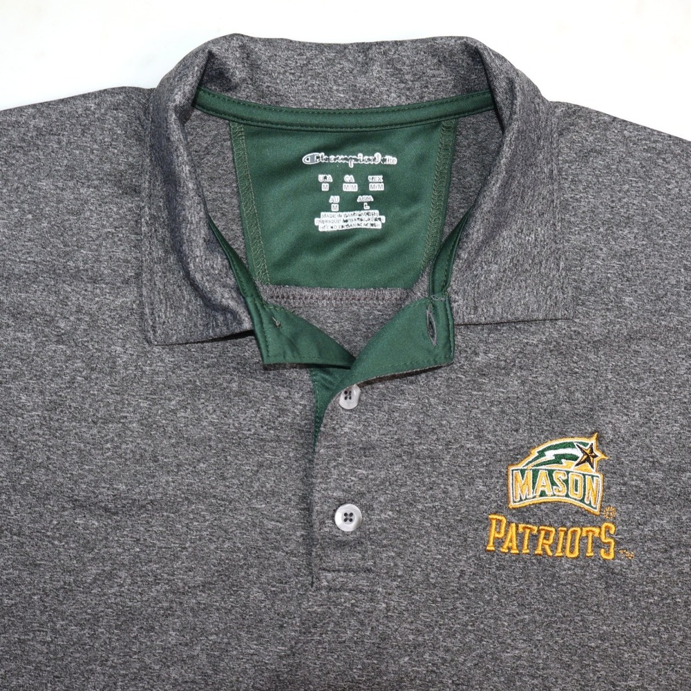 Champion Mens GMU George Mason Patriots Polo Shirt Gray Green Logo Medium